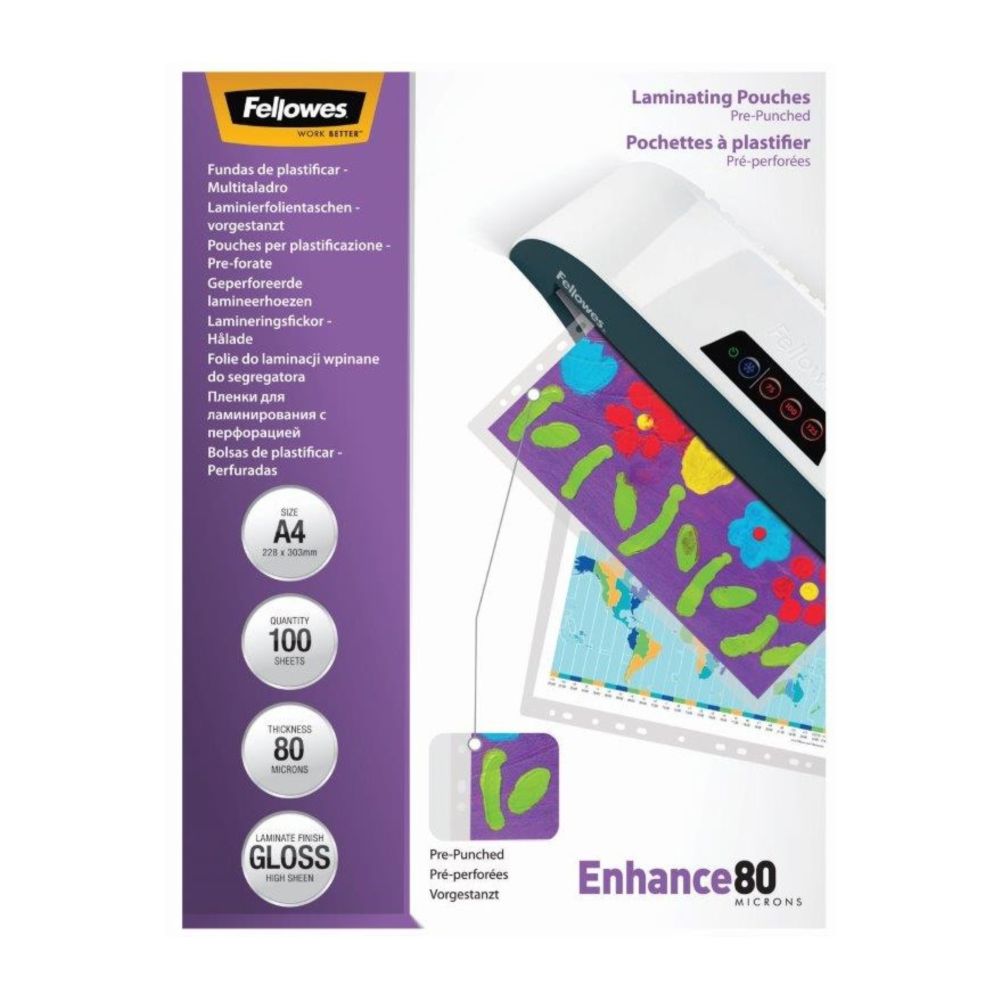 Laminovacia fólia A4 80mic 100ks s eurodierovaním, Fellowes