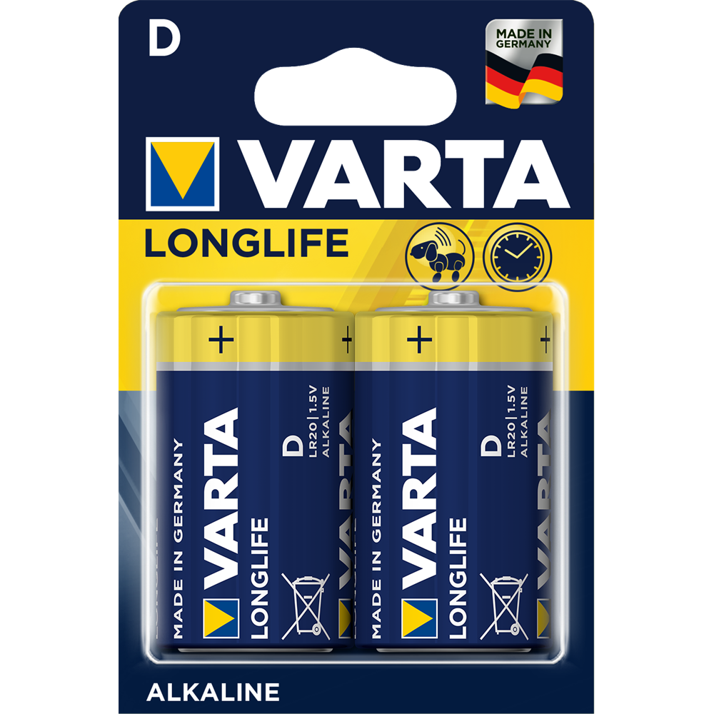 Batéria alkalická LR20 D veľký monočlánok 2ks v balení, VARTA LONGLIFE