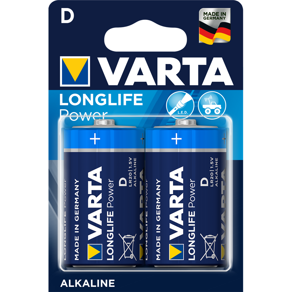 Batéria alkalická LR20 D veľký monočlánok 2ks v balení, VARTA LONGLIFE Power
