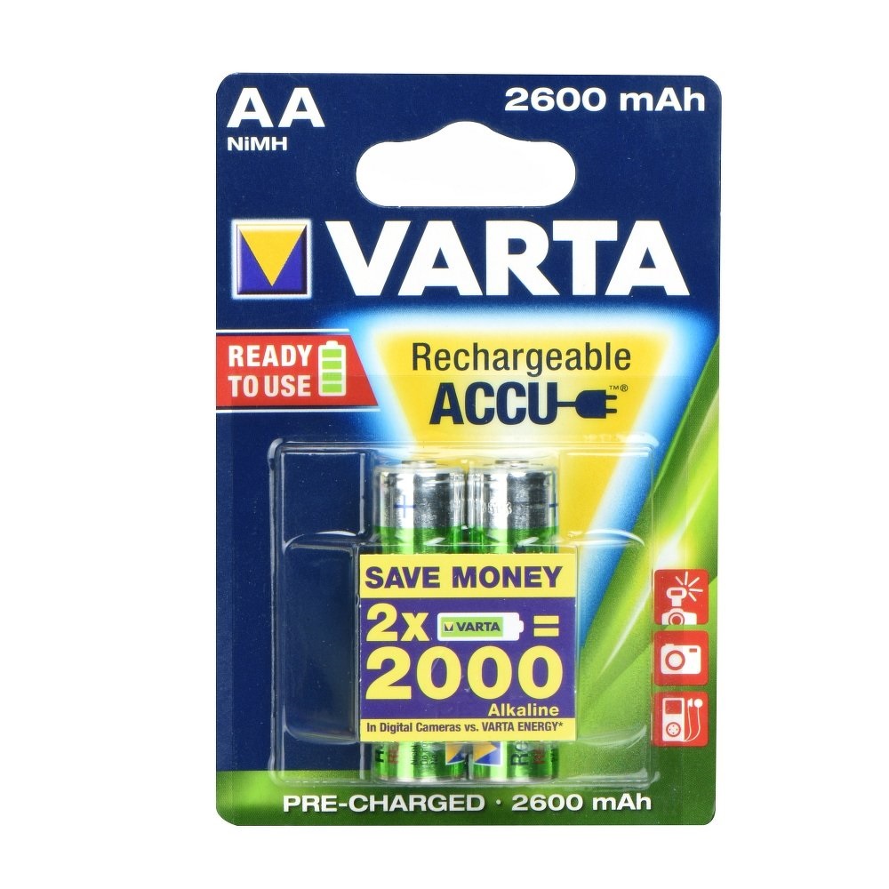 Batéria AA tužková HR6 dobíjateľná 2600mAH 2ks v balení, VARTA