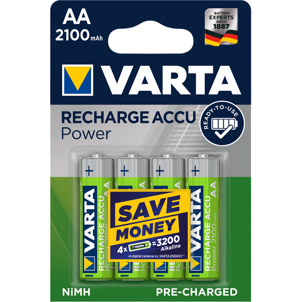 Batéria AA tužková HR6 dobíjateľná 2100mAH 4ks/blister, VARTA RECHARGE ACCUPower