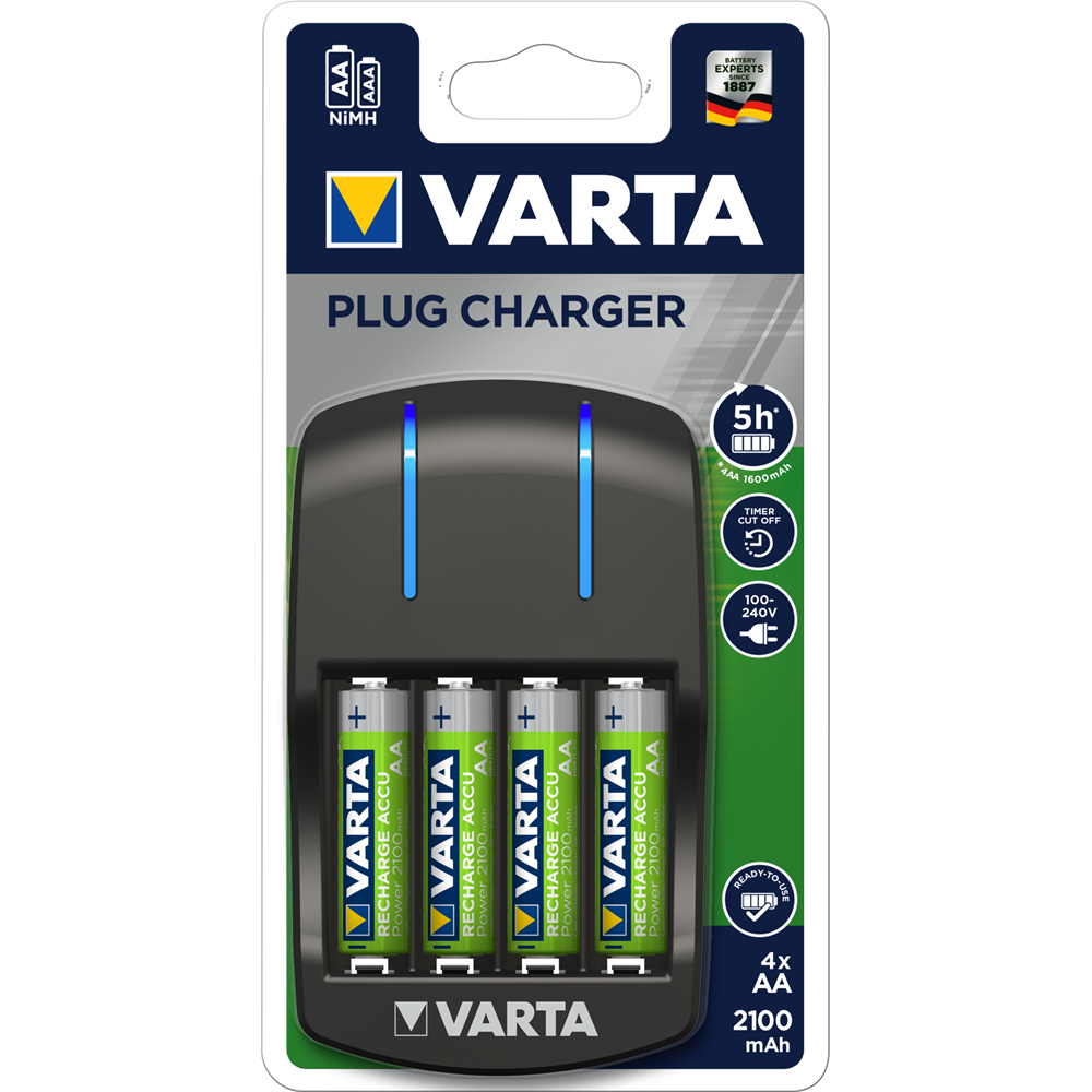 Nabíjačka batérií + 4x AA 2100 mAH, VARTA Plug Charger