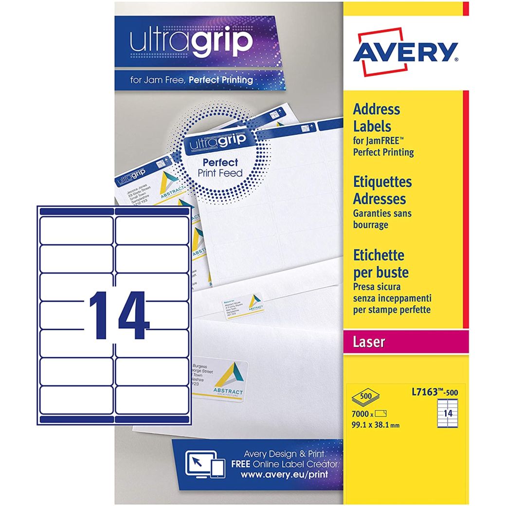 Etikety univerzálne papierové 99,1x38,1mm (14/A4) 100ks, Avery biele