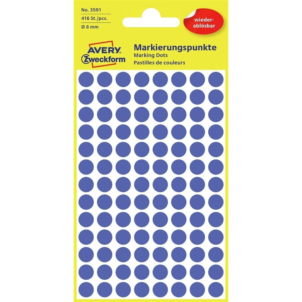 Etikety kruhové odnímateľné 8mm (104/hárok) 4 hárky, Avery modré