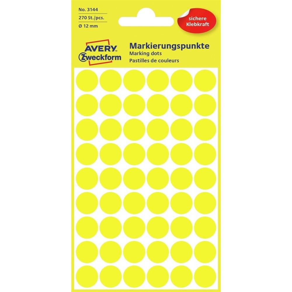 Etikety kruhové 12mm (54/hárok) 5 hárkov, Avery žlté