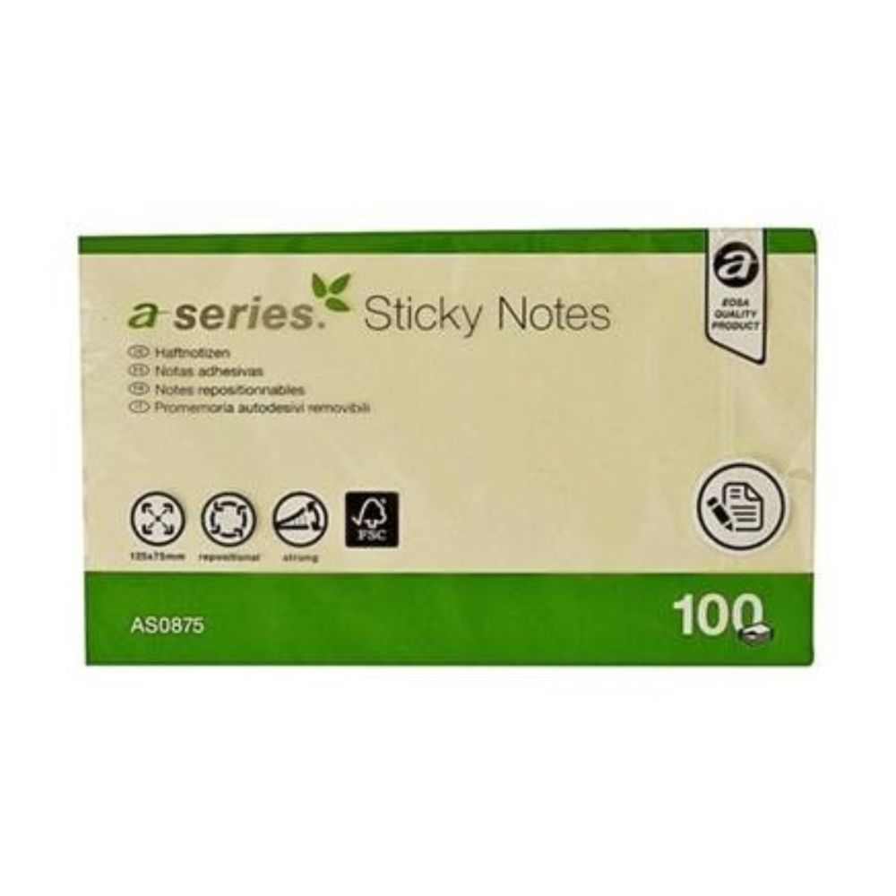 Samolepiaci bloček 75x125mm 100 lístkov A-Series žltý