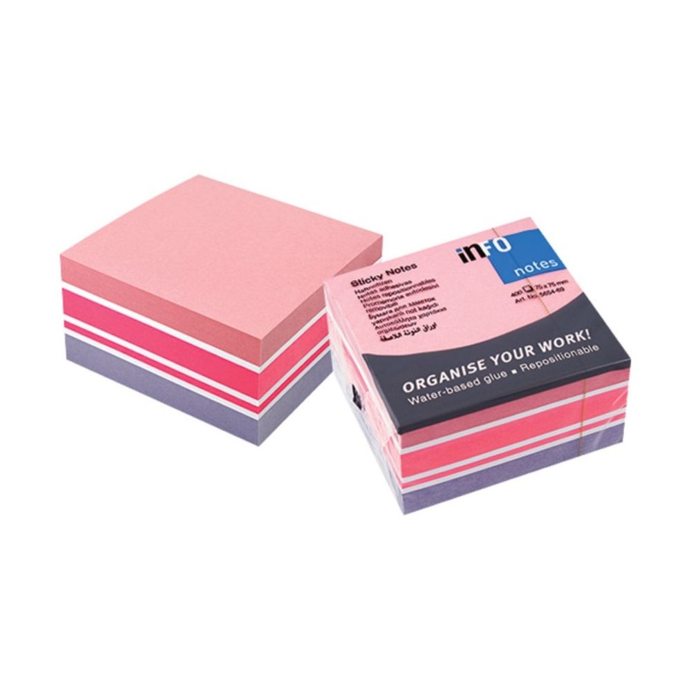 Samolepiaci bloček 75x75mm 400 lístkov Info Notes mix pastelových farieb