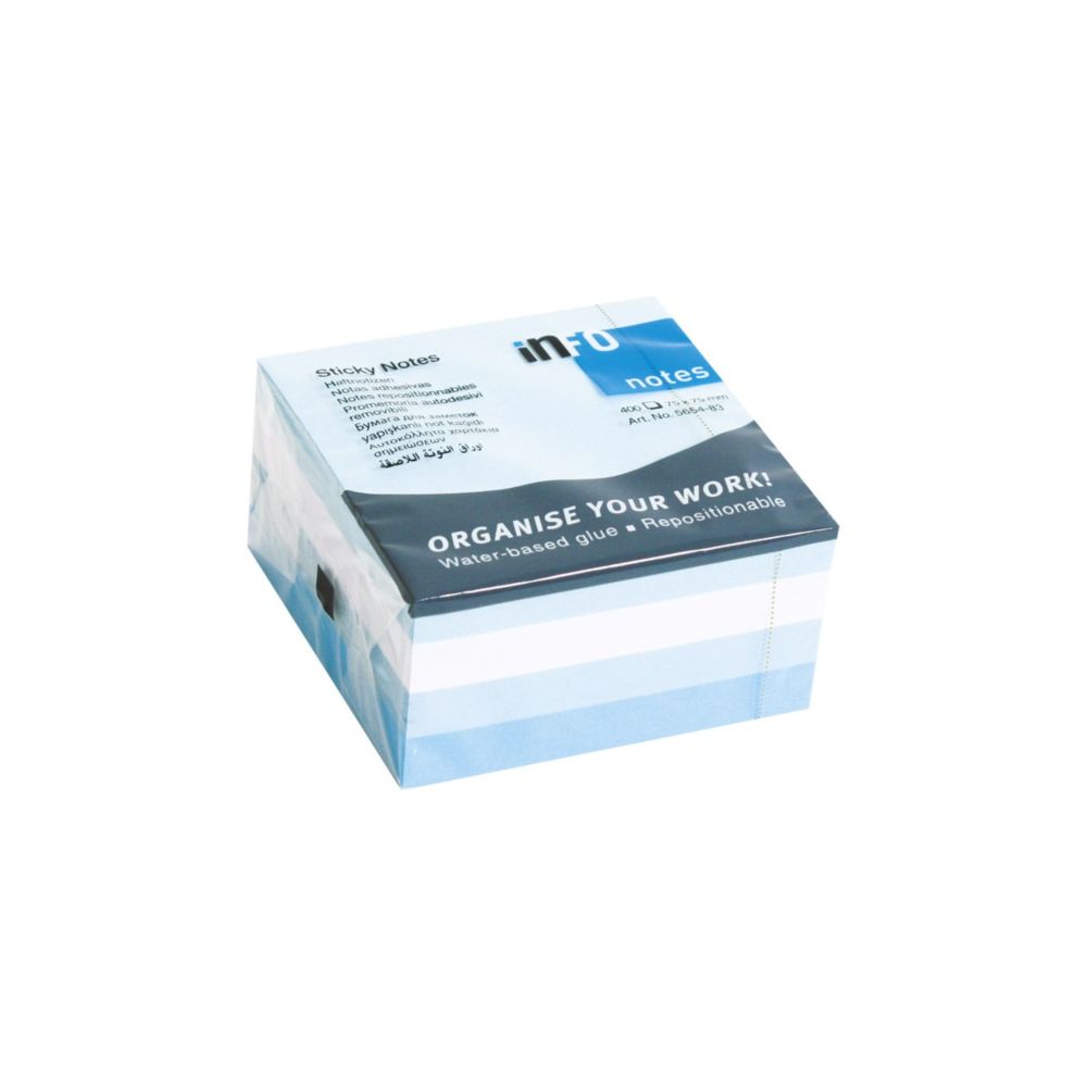 Samolepiaci bloček 75x75mm 400 lístkov Info Notes pastelový v odtieňoch modrej