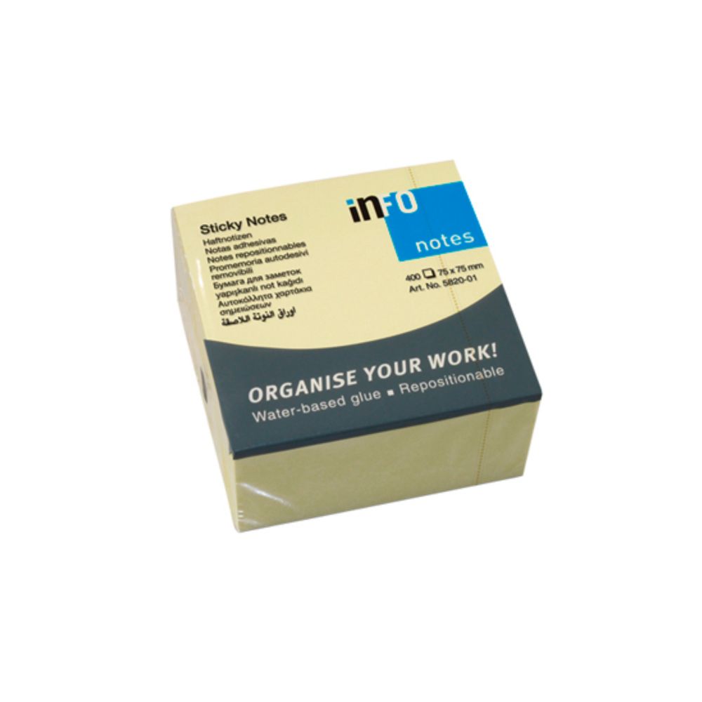Samolepiaci bloček 75x75mm 400 lístkov Info Notes žltý