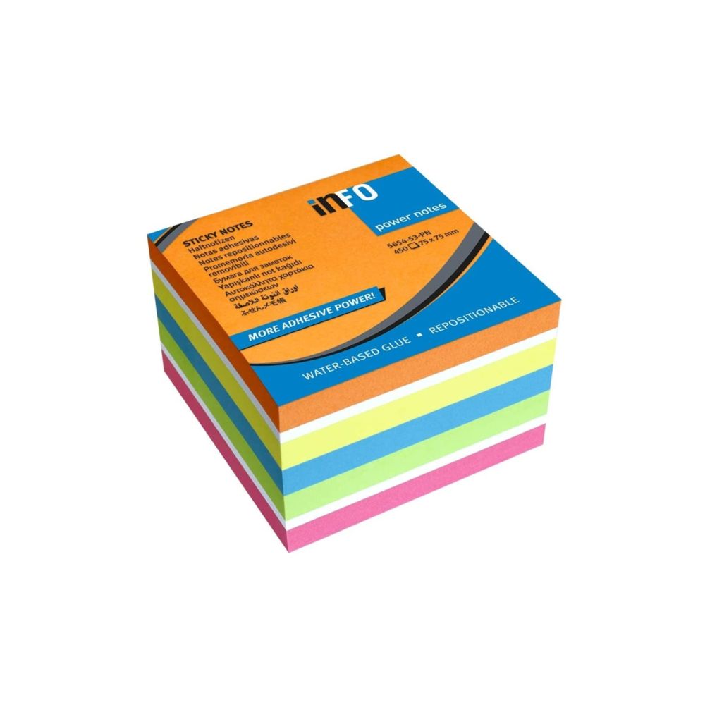 Samolepiaci bloček 75x75mm 450 lístkov Info Notes mix intenzívnych farieb