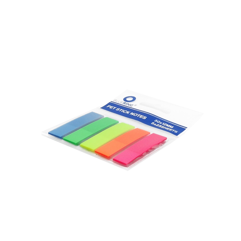 Samolepiace záložky plastové 12x45mm 5x25 lístkov Bluering® mix farieb