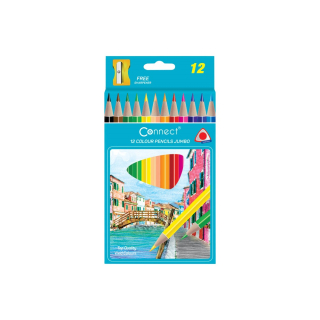 Sada farebných ceruziek Connect 12 farieb trojhranné + strúhadlo
