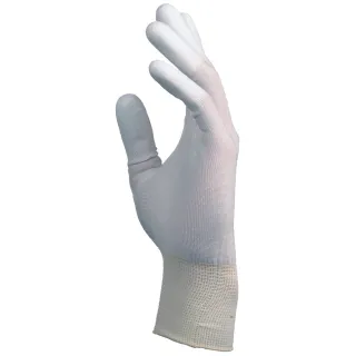 Polyesterové rukavice veľkosť č. 8 (M) s bielymi máčanými končekmi prstov
