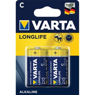 Batéria alkalická LR14 C malý monočlánok 2ks v balení, VARTA LONGLIFE