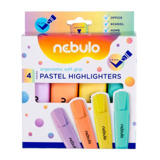 Zvýrazňovač 2-5mm, sada 4ks pastelových farieb, NEBULO Neon