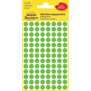 Etikety kruhové odnímateľné 8mm (104/hárok) 4 hárky, Avery zelené