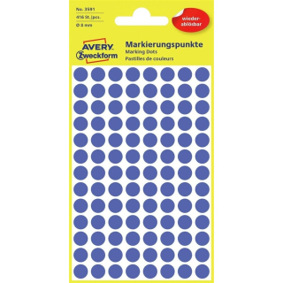 Etikety kruhové odnímateľné 8mm (104/hárok) 4 hárky, Avery modré