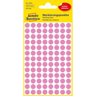Etikety kruhové odnímateľné 8mm (104/hárok) 4 hárky, Avery ružové