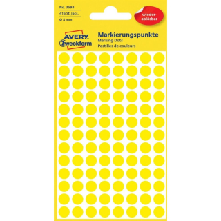 Etikety kruhové odnímateľné 8mm (104/hárok) 4 hárky, Avery žlté