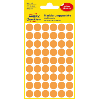 Etikety kruhové 12mm (54/hárok) 5 hárkov, Avery neónové oranžové