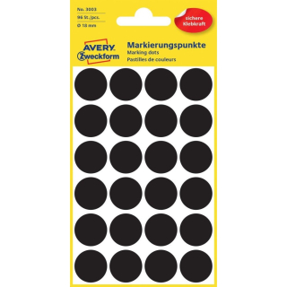 Etikety kruhové 18mm (24/hárok) 4 hárky, Avery čierne