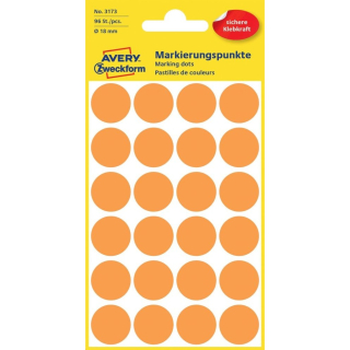 Etikety kruhové 18mm (24/hárok) 4 hárky, Avery neónové oranžové