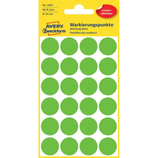 Etikety kruhové odnímateľné 18mm (24/hárok) 4 hárky, Avery zelené