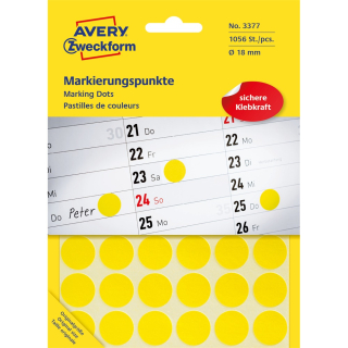Etikety kruhové 18mm (24/hárok) 44 hárkov, Avery žlté
