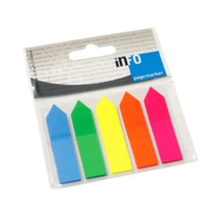 Samolepiace záložky plastové 12x44mm 5x25 lístkov Info GLN mix farieb šípky