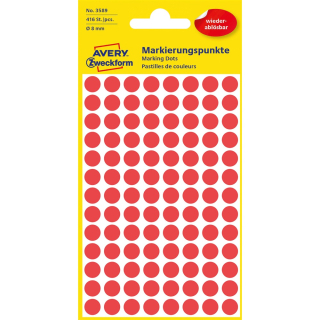 Etikety kruhové odnímateľné 8mm (104/hárok) 4 hárky, Avery červené