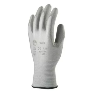 Pracovné rukavice polyesterové s PU dlaňou veľkosť č. 8 (M) sivé