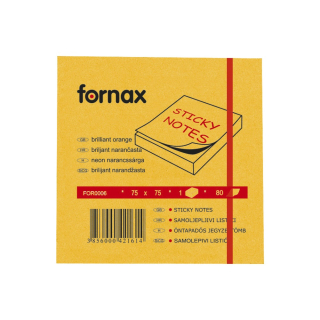 Samolepiaci bloček 75x75mm 80 lístkov Fornax neónový oranžový