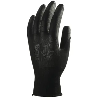 Pracovné rukavice polyesterové s PU dlaňou veľkosť č. 8 (M) čierne